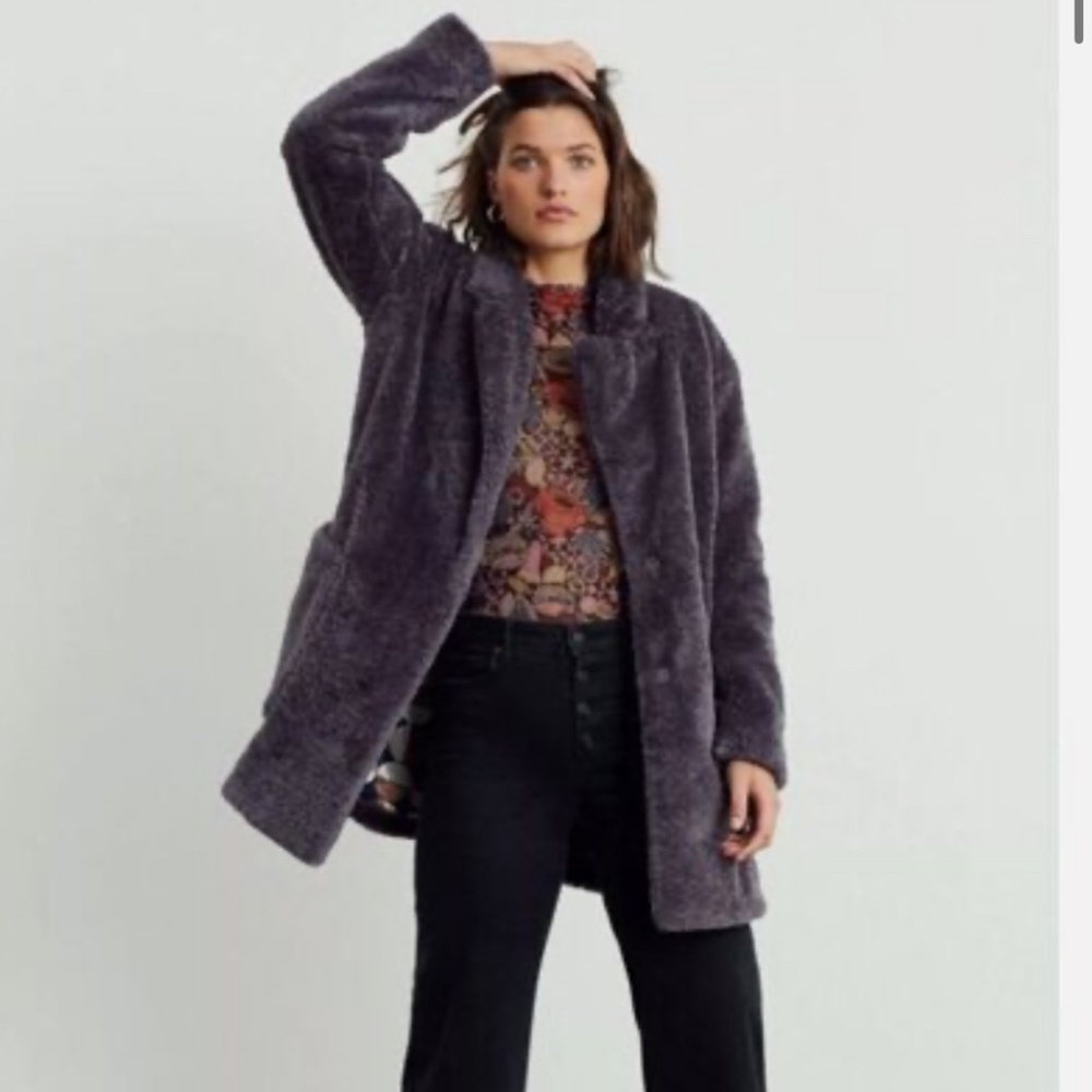 Maeve Plush Faux Fur Coat in Deep Plum